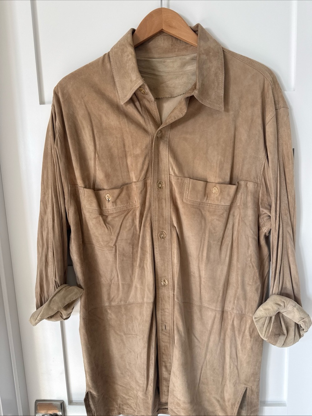 Tan Suede Shirt Jacket Soft Leather Minimalist Oversized XXL